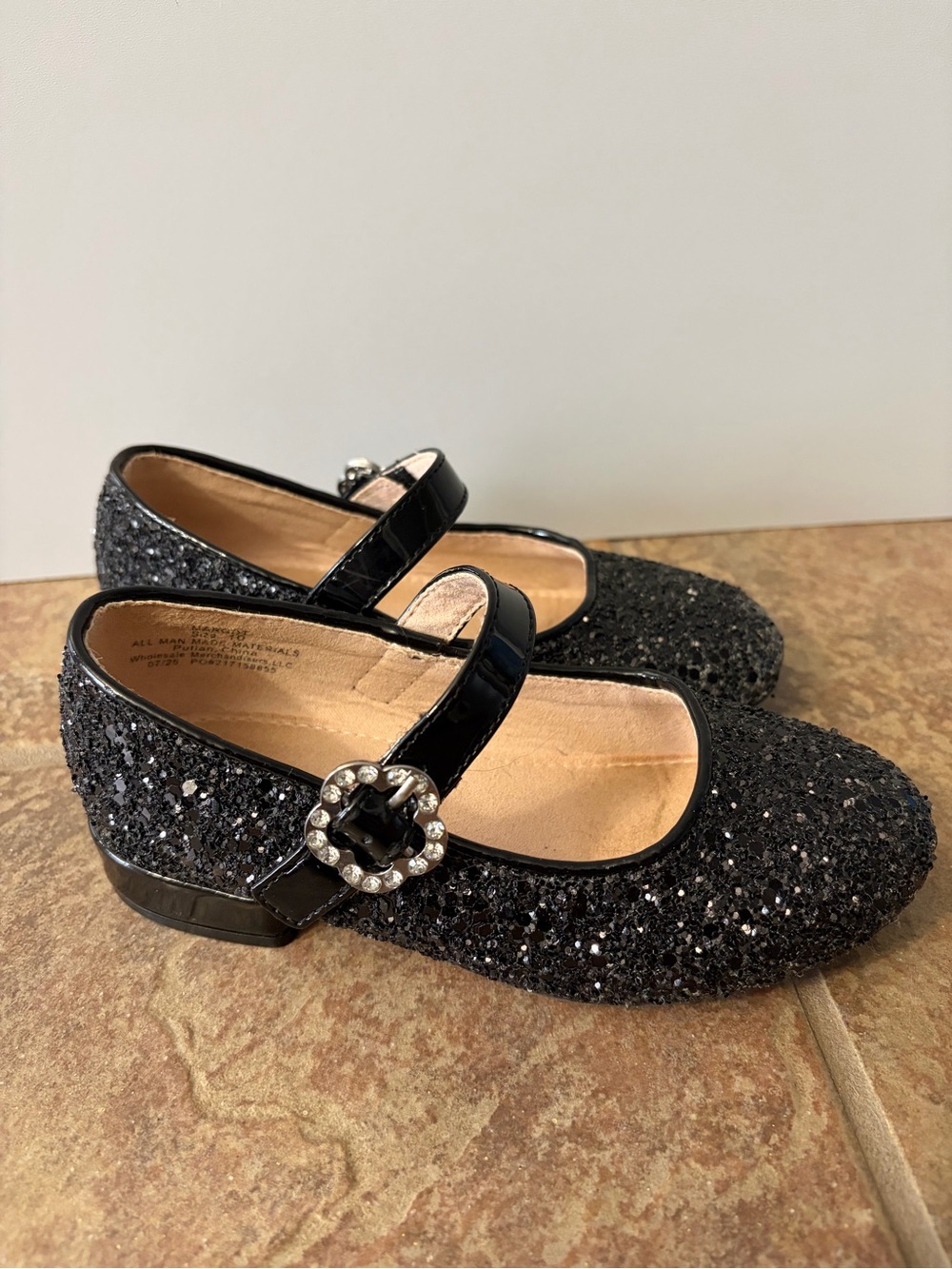 Falls Creek Girls Black Glitter Mary Jane Dress Shoes size 10